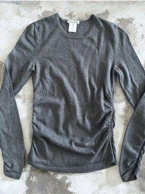 OSCAR DE LA RENTA Gray Cashmere Ruched Sweater Size XS